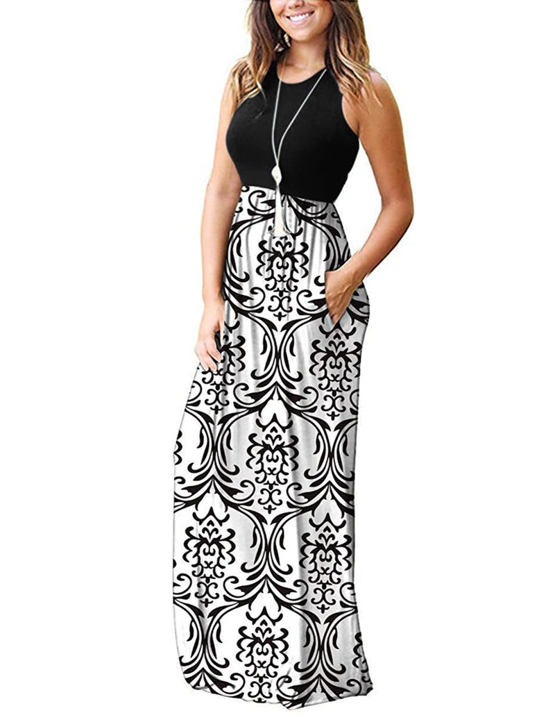 AUSELILY Women's Summer Sleeveless Loose Maxi Dress Casual Long Dresses with Pockets 2026 New Black White XL - Image 2